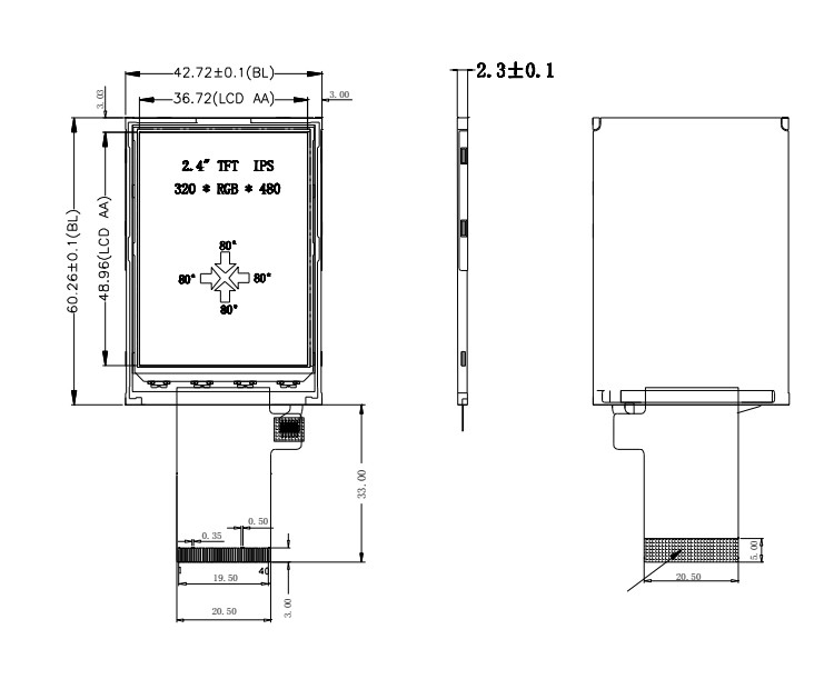 Liendre de Polcd 350 2,4 exhibición del LCD del interfaz de la pantalla táctil de Tft de la pulgada 240x320 48.96m m MCU RGB