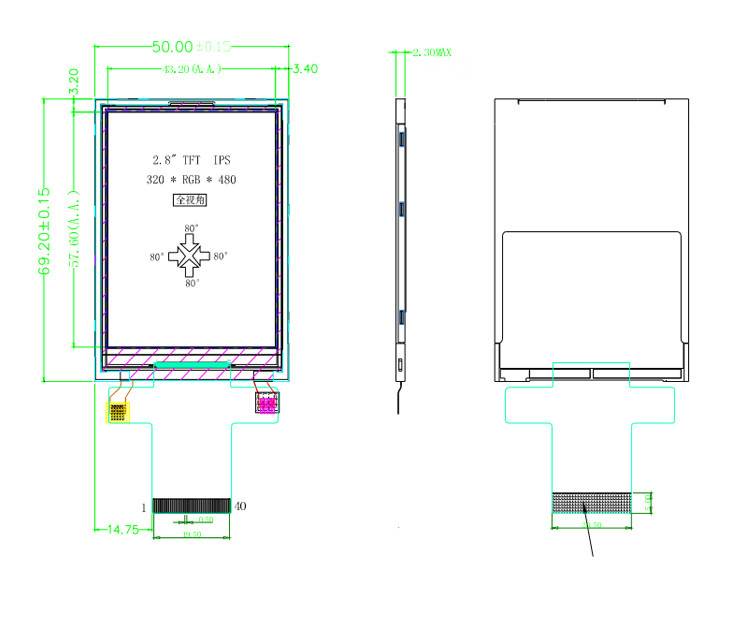 Polcd MCU 9 BIT 2,8 pulgadas Lcd Tft Display 240X320 Tft Color Screen Commercial