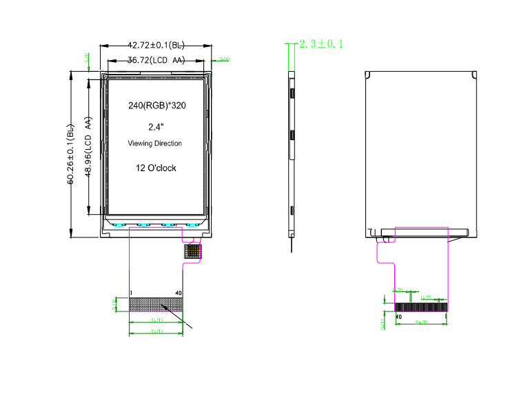 Polcd ST7789V 2.4 pulgadas Tft Display 12 0'CLOCK 240x320 Tft pantalla de panel de LCD