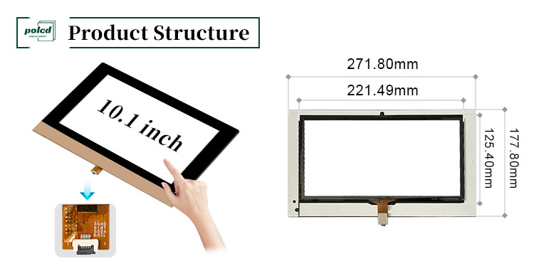 Polcd Personalizado 10.1 pulgadas CTP 16:9 GT911 GG Transparente pantalla táctil de vidrio Panel táctil capacitivo