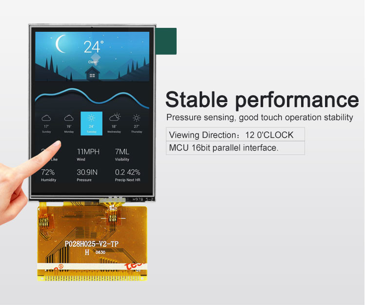 Polcd Panel IPS legible a la luz del sol con pantalla táctil TFT LCD con ángulo de visión completo de 2,8 pulgadas