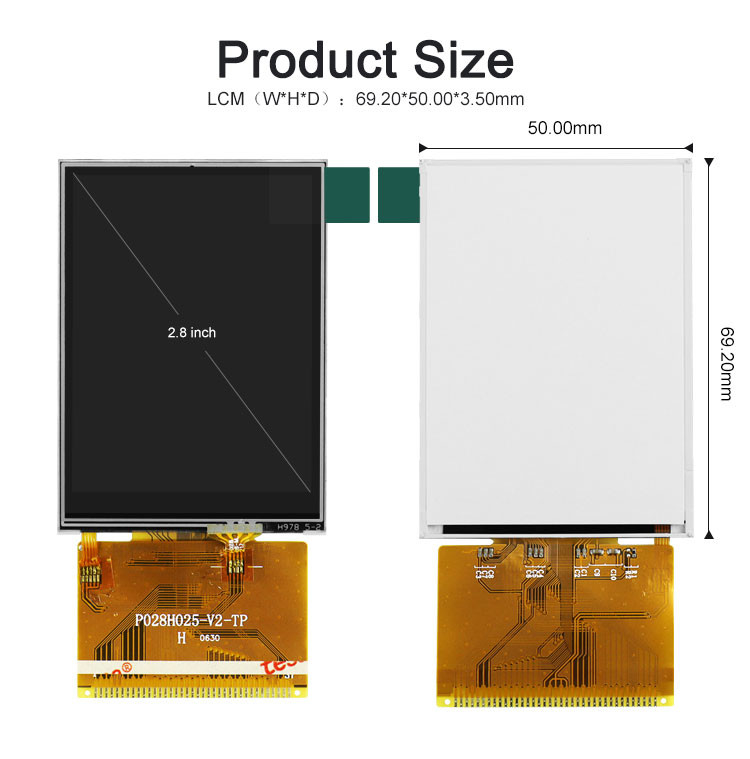 Polcd Panel IPS legible a la luz del sol con pantalla táctil TFT LCD con ángulo de visión completo de 2,8 pulgadas