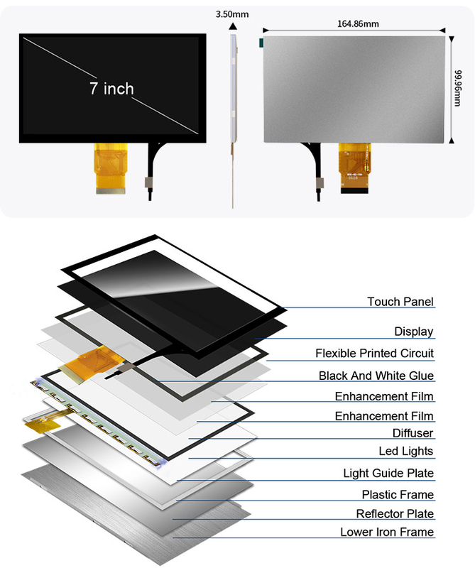 Polcd 7' Tft Panel LCD 800x480 Pantalla táctil capacitiva Interfaz RGB 7 pulgadas Pantalla de módulo LCD