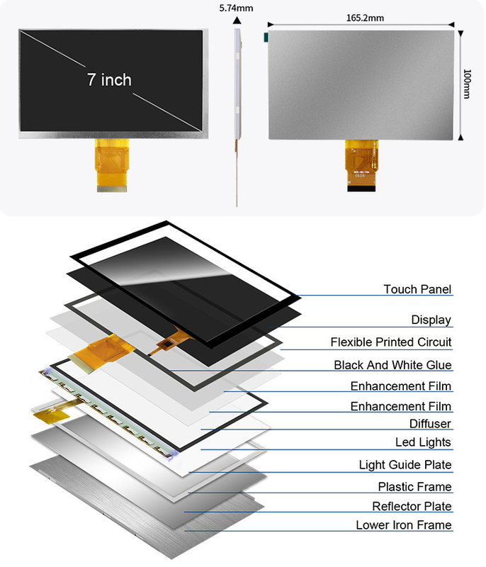 Polcd 7 pulgadas Módulo Tft 800X480 Alto brillo IPS Pantalla Interfaz RGB Panel táctil capacitivo 7