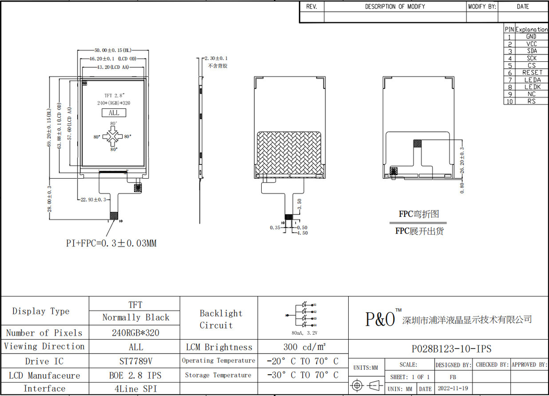Polcd LCD pequeño 2.8' 240x320 Industrial IPS Pantalla a color de vista completa 2.8 pulgadas Pantalla LCD TFT de puerto paralelo