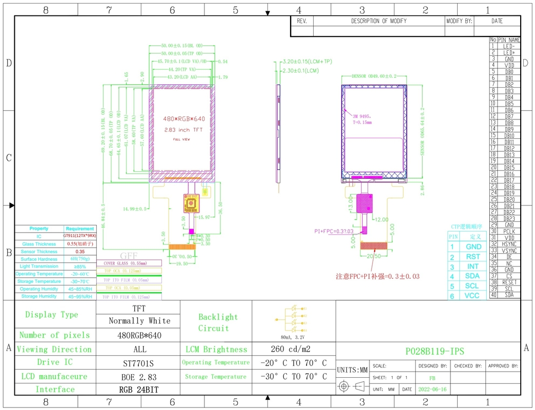 Polcd Tft RGB 2,8 pulgadas Controlador industrial Panel de visualización a color Pantalla táctil capacitiva Módulo IPS LCD