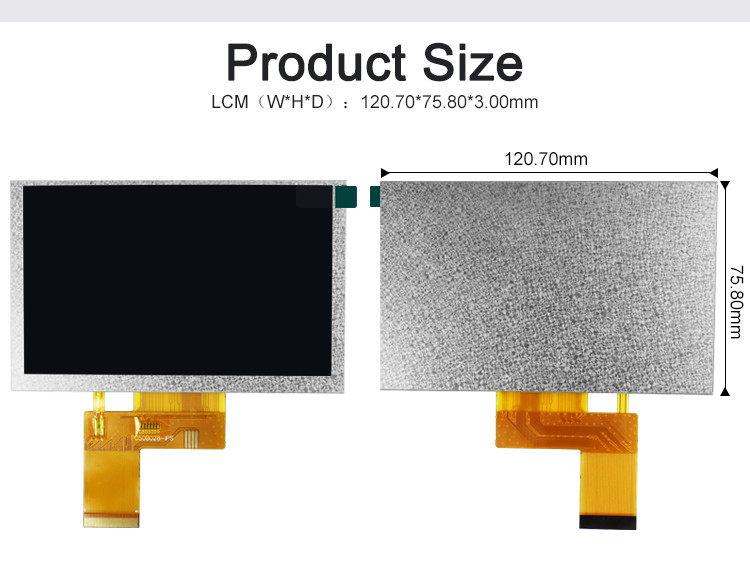 Polcd 5 pulgadas TFT Display 800x480 RGB Interfaz de 24 bits IPS Ángulo de visión completo Módulo LCD de alto contraste
