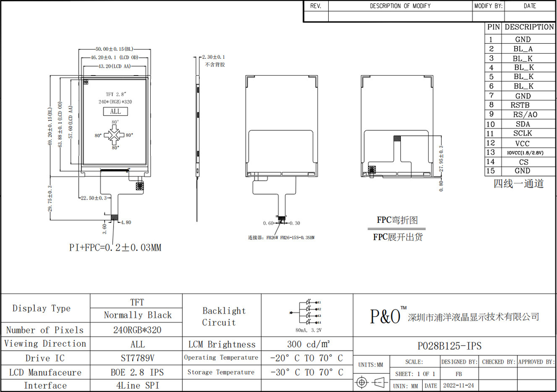 Polcd Pantalla LCD personalizada de 2,8