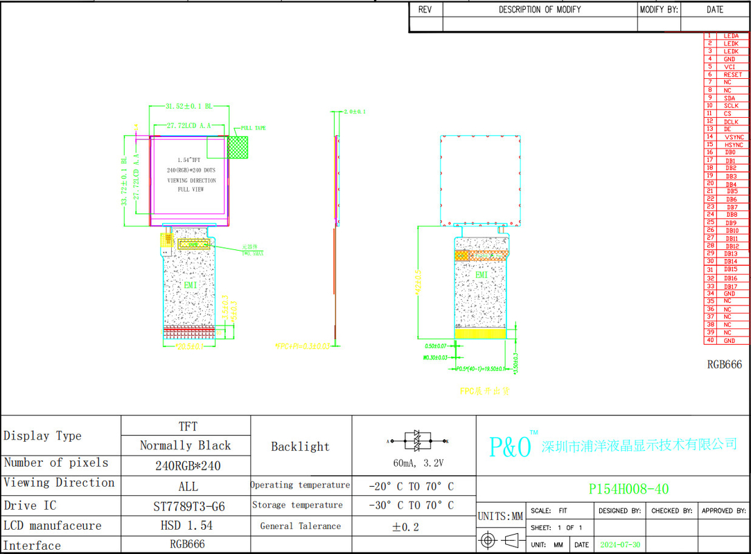 Polcd 1.54 pulgadas IPS TN Micro TFT módulo LCD con luz de fondo LED 240x240 ST7789T3 controlador IC pantalla LCD
