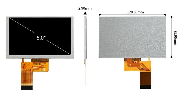 Polcd 5.0 pulgadas Panel TFT LCD 800 * 480 Resolución 500 nits Interfaz RGB 5 