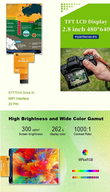 Polcd 2.8 pulgadas IPS Todos los ángulos de visión TFT 480 * 640 Resolución 20 Pin ST7701S ic módulo de pantalla LCD