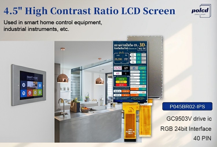 Polcd Módulo LCD TFT de 4,5 pulgadas 480*854 Resolución 300 Nits RGB 24 bits Interfaz LCD de 4,5 pulgadas