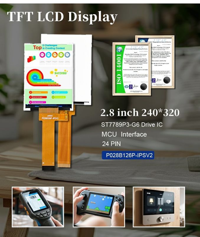 Polcd 2,8 pulgadas pantalla LCD 240x320 MCU Interfaz ángulo de visión ancha TFT módulo LCD transflectivo con ST7789P3-G6
