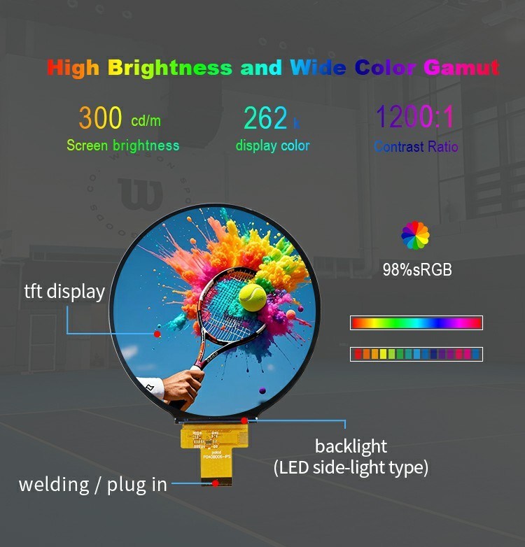 Polcd High Brightness 4 Inch 720x720 ST7703 Drive MIPI Interface LCM Type IPS Round TFT LCD Display