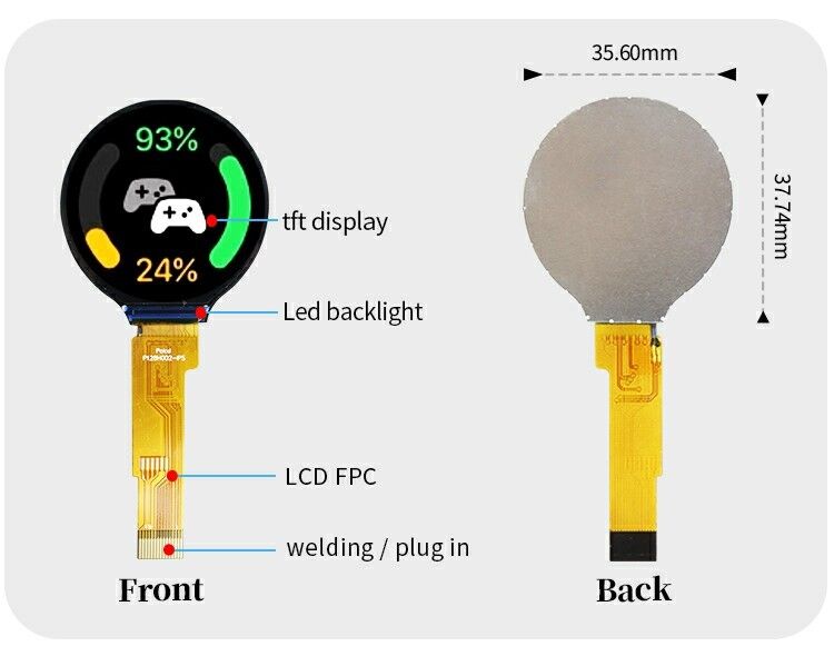Polcd 1.28 pulgadas 1.28' Color redondo Circular TFT Display 240x240 LCD GC9A01 controlador módulo IPS LCD