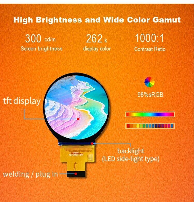Polcd 2,1 pulgadas IPS LCD redondo pequeño 480*480 interfaz Mipi ST7701S Módulo de visualización TFT circular