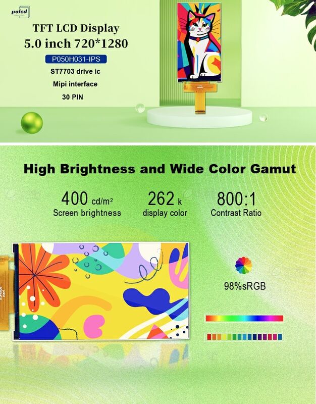 Polcd Modulo TFT de 5 pulgadas Pantalla vertical 720x1280 Interfaz Mipi ST7703 Pantalla LCD IPS