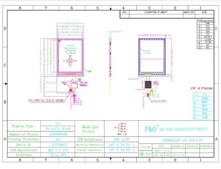 2.8 pulgadas 178° Ips Tft capacitiva pantalla táctil ángulo de visión completa interfaz Spi