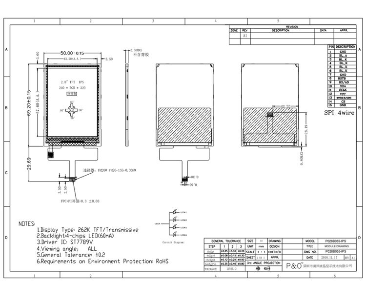 Polcd 2,8 pulgadas Resolución 240 * 320 Spi Interfaz TFT módulo gráfico de pantalla LCD para diversas aplicaciones
