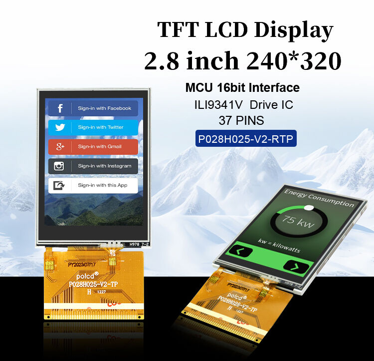 Polcd con resolución 240x320 de 37 pines TFT LCD ILI9341V con una pantalla táctil de 2,8 pulgadas