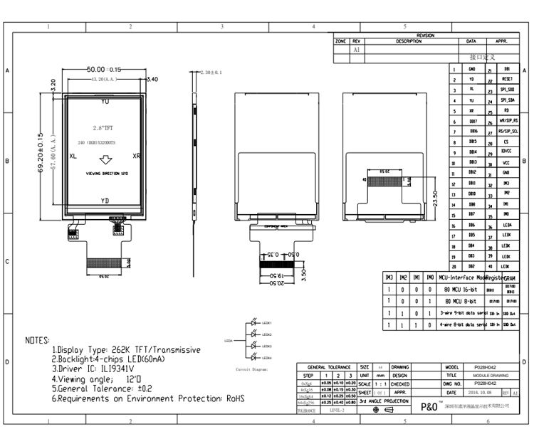 Polcd Panel de pantalla LCD de 2,8 pulgadas 240*320 MCU interfaz SPI ILI9341V pantalla del módulo TFT LCD