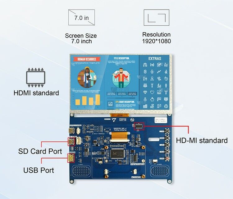 Polcd Placa de unidad LCD RTD2281 de alto brillo, 7 pulgadas, 1024x600, RGB, con altavoz de audio para pantalla industrial para exteriores