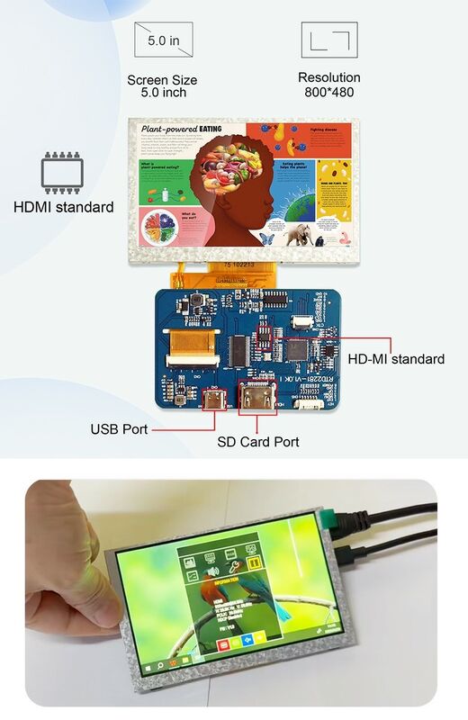 Polcd Grado industrial 4.3 5 pulgadas Modulo de pantalla LCD 800x480 Resolución H-DM-I Interfaz de controlador