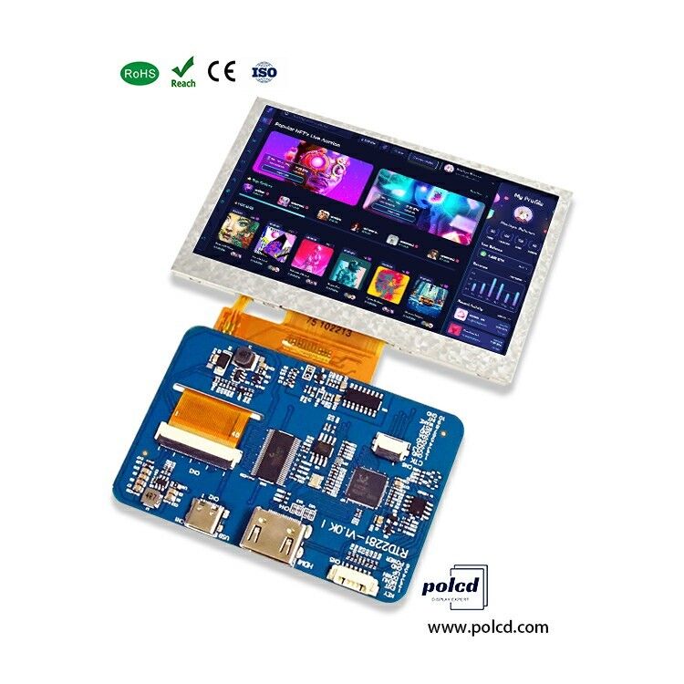 Polcd RTD2281 Placa de controladores LCD 5 4.3 pulgadas HDM-I 800x480 Modulo de pantalla TFT de pantalla táctil para Raspberry Pi