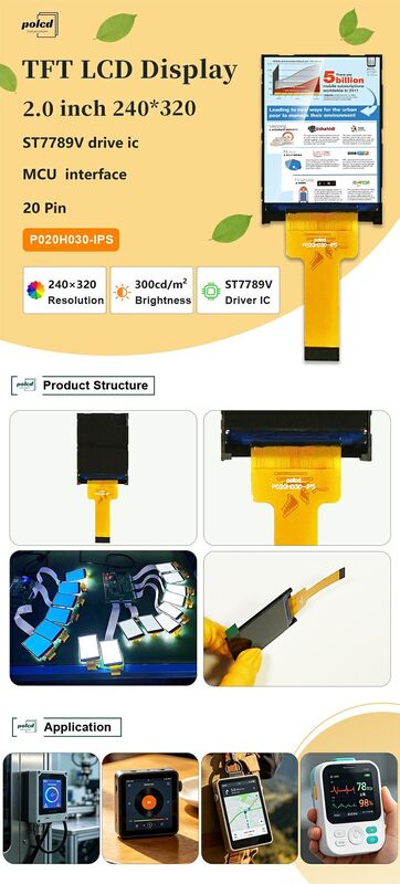 Polcd de 2 pulgadas 240*320 IPS Pantalla transmisora ST7789V 300 nit Interfaz MCU de 20 pines TFT Modulo LCD