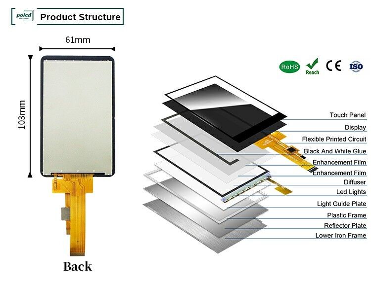 Polcd Custom 480x800 Resolution Colors Anti-blue light CTP 4 Inch Tft Display Full View IPS Screen