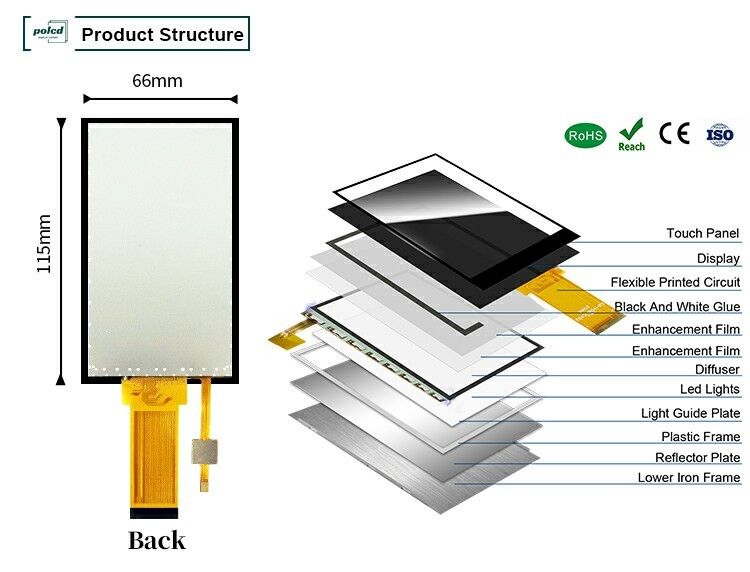 Panel TFT LCD Polcd de 4.5 pulgadas con pantalla táctil capacitiva de resolución 480*854 Pantalla a color Lcd de 40 pines