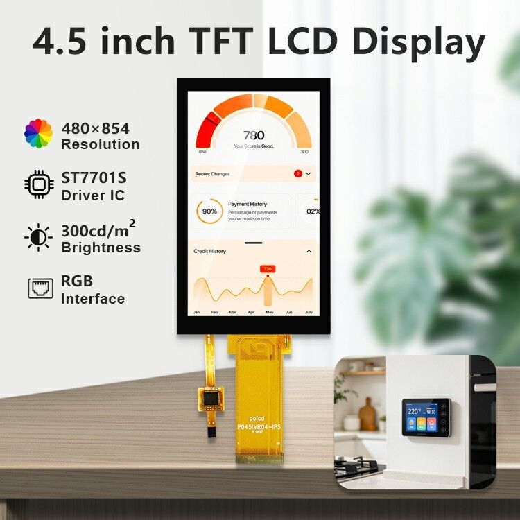 Panel TFT LCD Polcd de 4.5 pulgadas con pantalla táctil capacitiva de resolución 480*854 Pantalla a color Lcd de 40 pines