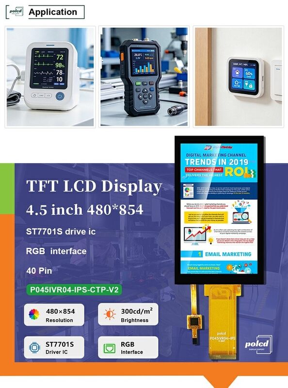Pantalla LCD TFT de 4.5 pulgadas IPS LCD 480x854 con interfaz RGB ST7701S y panel táctil capacitivo