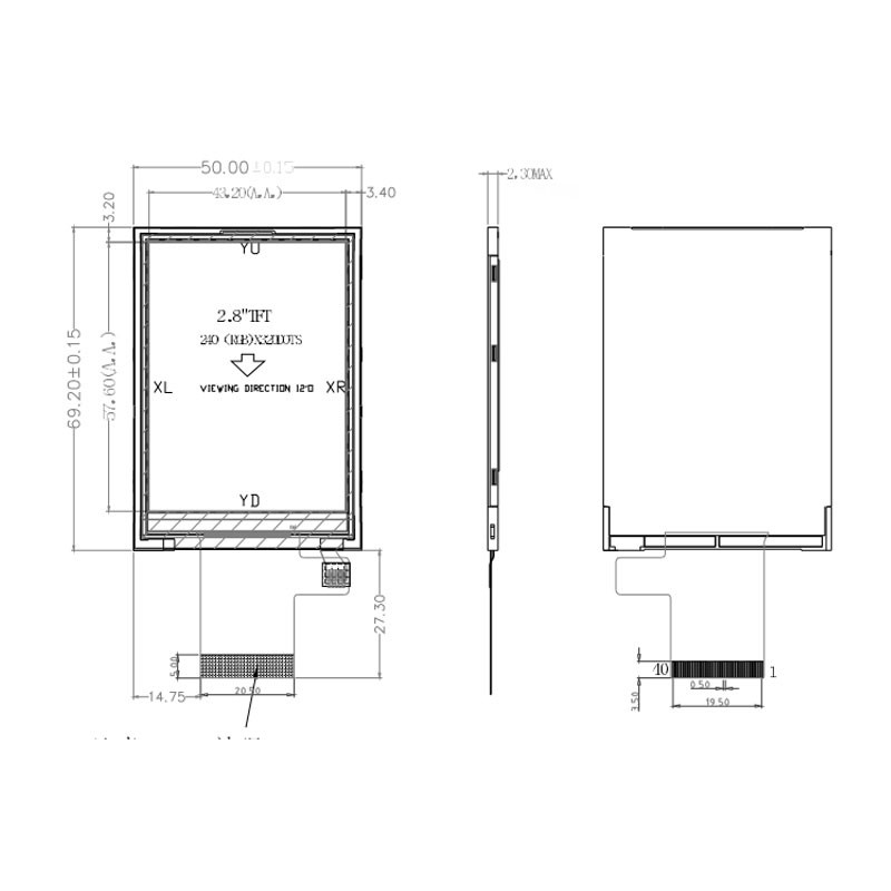 Pantalla táctil Polcd de 2,8 pulgadas para Raspberry Pi ST7789V Tft 240x320 16 Bit 300 Nit