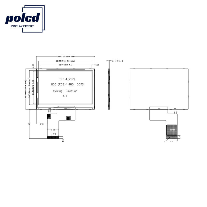 Polcd ST7262E43 Pantalla táctil capacitiva de 4,3 pulgadas 40 Pin Lcd 800x480 300 Nit