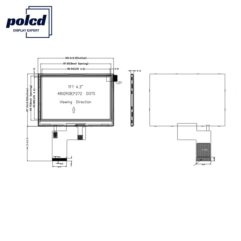 Polcd 4,3 pulgadas 480x272 Tft Lcd Display RGB Pantalla táctil de 24 bits Pantalla Lcd